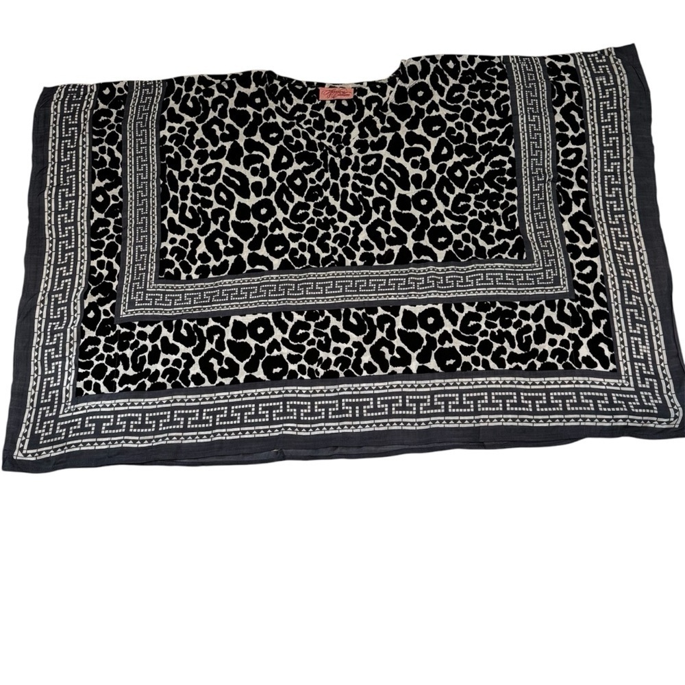 Theodora & Callum Caftan Tunic Poncho Top Tee Shirt Linen Blend Size OS V Neck - Picture 4 of 15